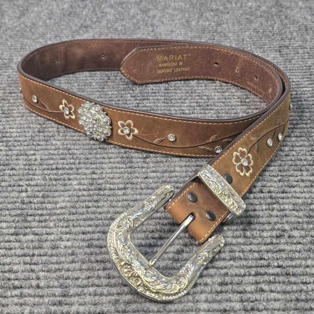 Ariat Women’s Scrolling Flowers & Rhinestone Concho Brown Belt Medium 34" Waist
